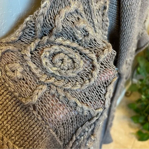 Tribal Lagenlook double breasted buttondown poncho cardigan, chunky knit OS - Picture 6 of 11